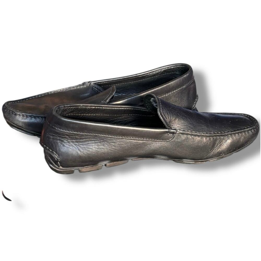 Prada Black Leather Driving Loafers Size 7 Slip On Italy Designer Minimalist - Picture 1 of 11